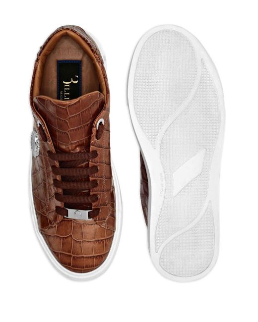 Billionaire Brown Logo-appliqué Crocodile-effect Sneakers for men