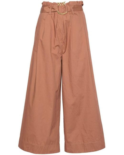 Pinko Brown Wide-leg Cropped Trousers