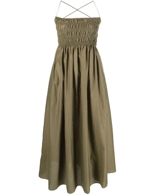 Matteau Green Shirred Cotton Midi Dress