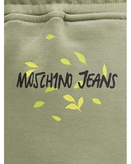 Moschino Green Pantalon Droit Imprimé À Taille À Lien De Resserrage