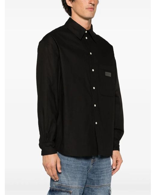 KENZO Black Logo-Patch Padded Shirt Jacket