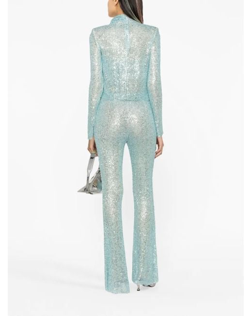 Self-Portrait Blue Sequin-Embellished Mesh Trousers