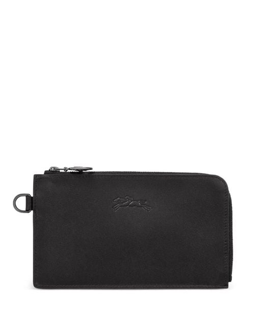 Longchamp Black Le Pliage Zippered Leather Wallet