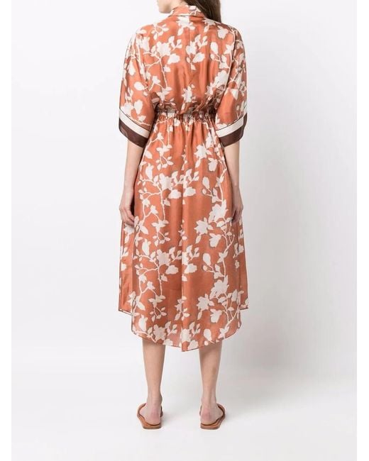 Brunello Cucinelli Brown Floral-Print Shirt Dress