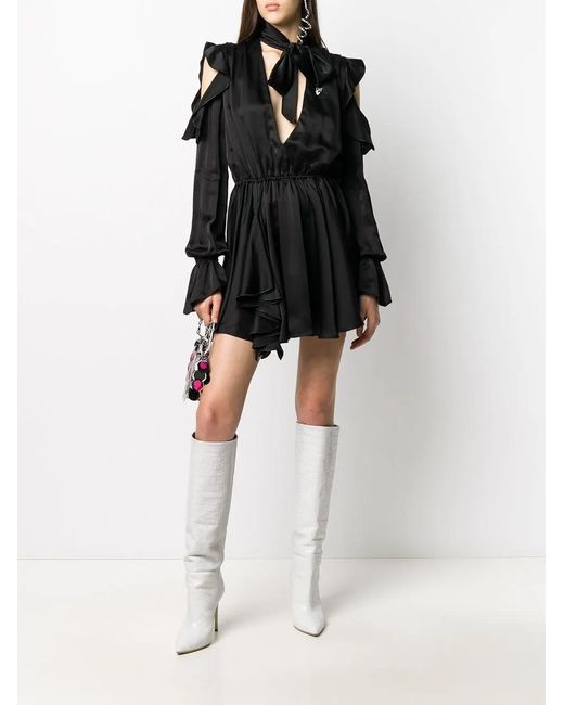 Off-White c/o Virgil Abloh Black Ruffle-Detail Logo-Print Dress