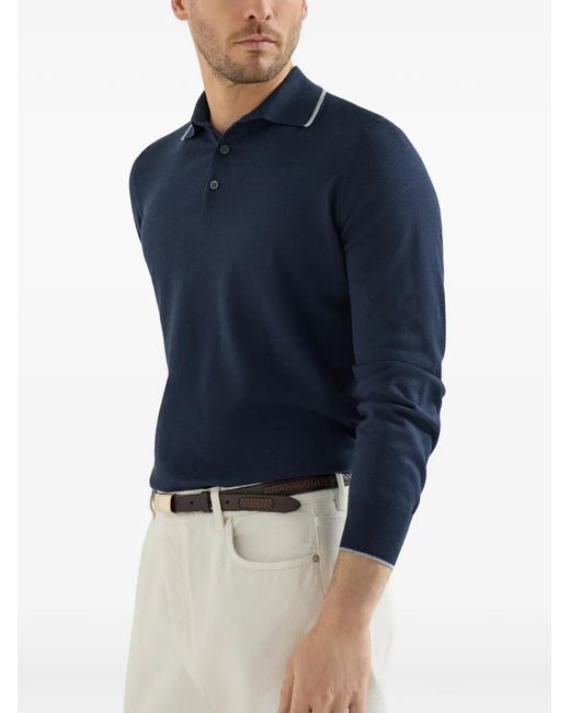 Brunello Cucinelli Blue Lightweight Knit Polo Shirt for men