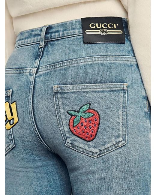Gucci Blue Logo-Print Jeans