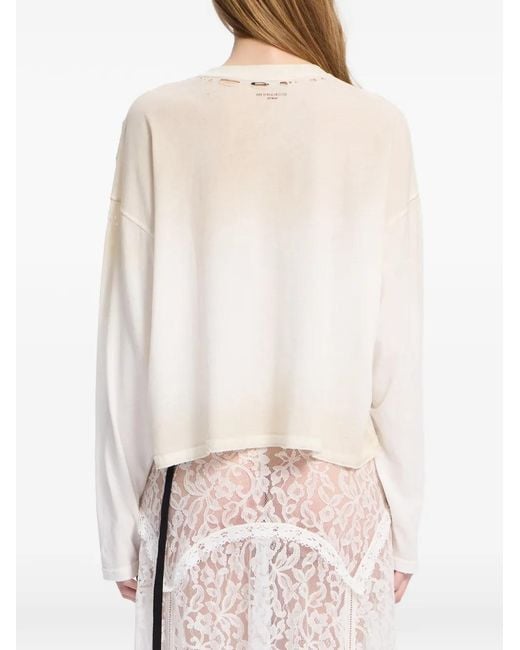 Ann Demeulemeester White Distressed Graphic-Print T-Shirt