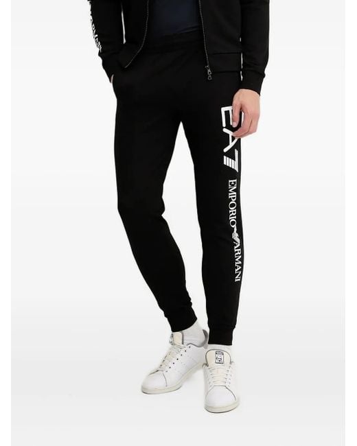 EA7 Black Logo-Print Track Pants for men