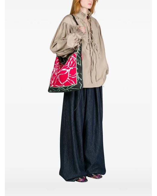 Dries Van Noten Red Large Shoulder Bag With Graphic Print