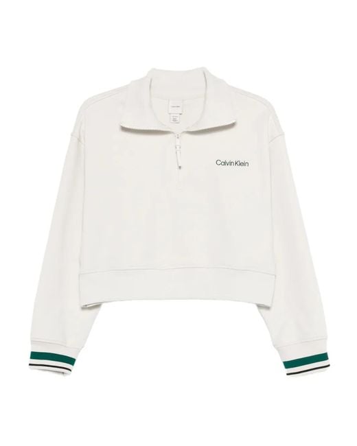 Calvin Klein White Gerippte Sweatshirtjacke
