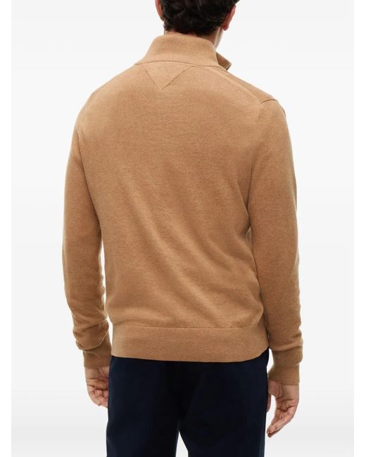 Tommy Hilfiger Brown Quarter-Zip Logo-Embroidered Sweater for men
