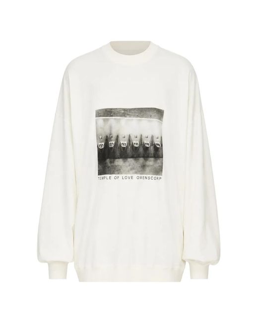 Rick Owens White Hun Graphic-Print Crew-Neck Sweater for men