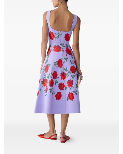 Carolina Herrera White Rose Jacquard Fit-And-Flare Dress