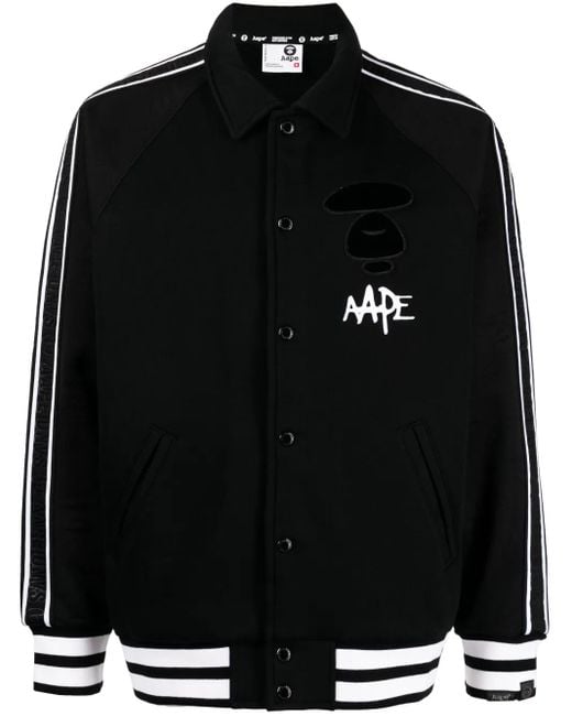Aape By A Bathing Ape Black Logo-Print Striped Bomber Jacket for men