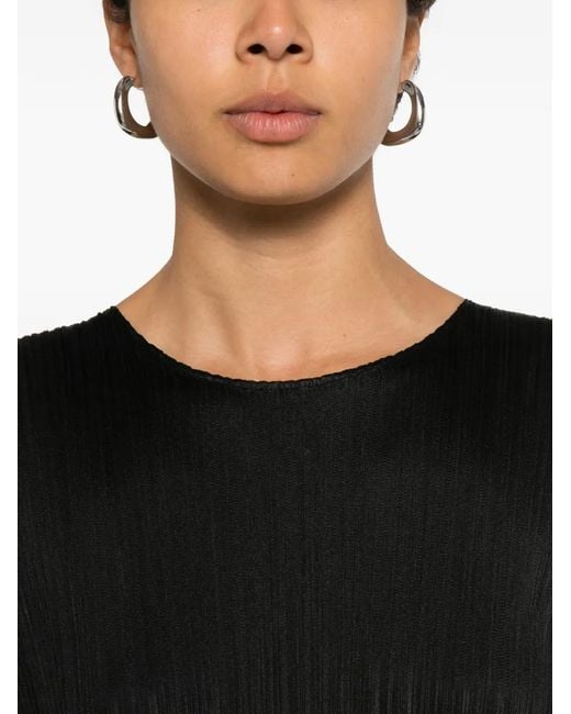 Pleats Please Issey Miyake Black Plissé-Effect Long-Sleeve Midi Dress