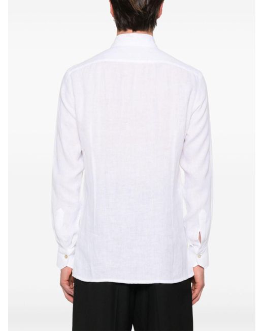 Kiton White Nerano Linen Shirt for men