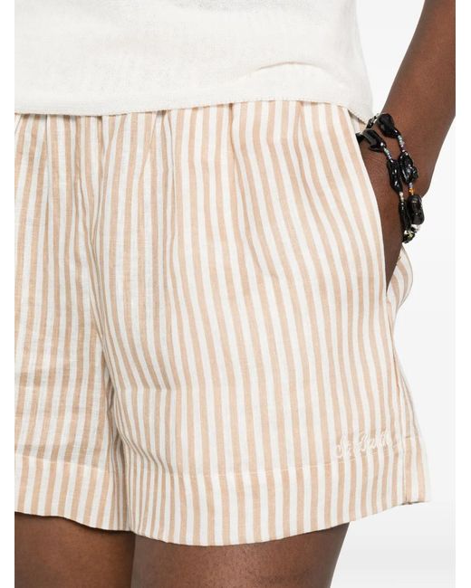 Mc2 Saint Barth Natural Meave Striped Logo-Embroidered Shorts