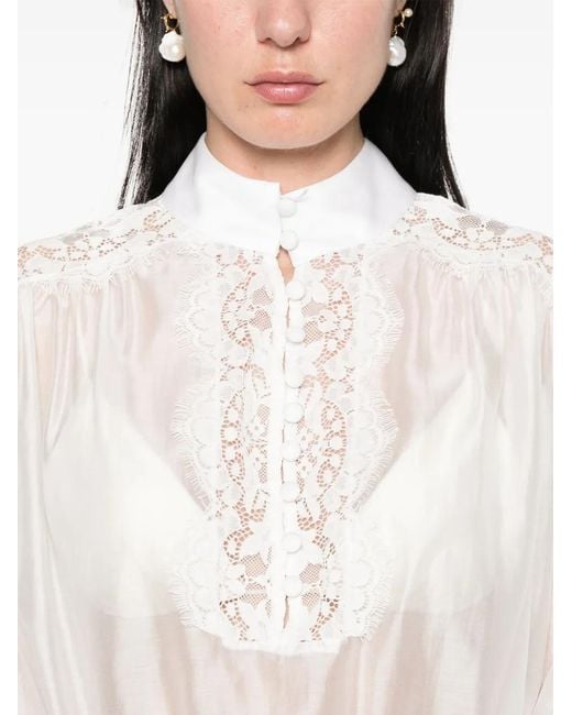 Nissa White Lace-Detailed Blouse