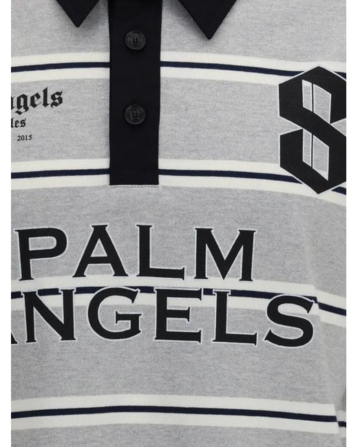 Palm Angels Gray Striped Logo-Print Polo Shirt for men