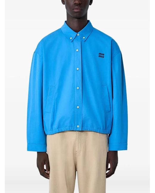 Miu Miu Blue Logo-embroidered overshirt
