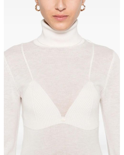 Elisabetta Franchi White Turtleneck Ribbed Dress