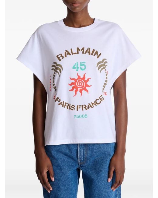 Balmain White Printed T-Shirt