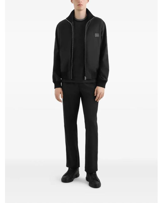 Dolce & Gabbana Black Logo-Patch Zip-Up Bomber Jacket for men