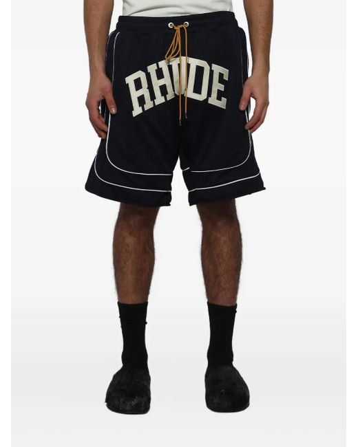 Rhude Black Collegiate Logo-Print Mesh Shorts for men