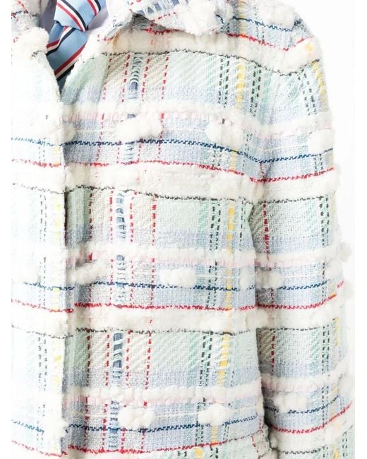 Thom Browne White Pouf Tweed Checked Blazer