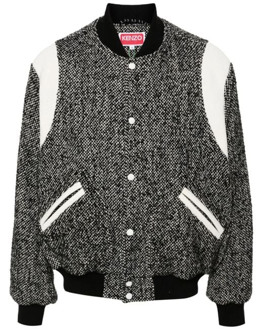 KENZO Gray Marl-Knit Varsity Jacket for men