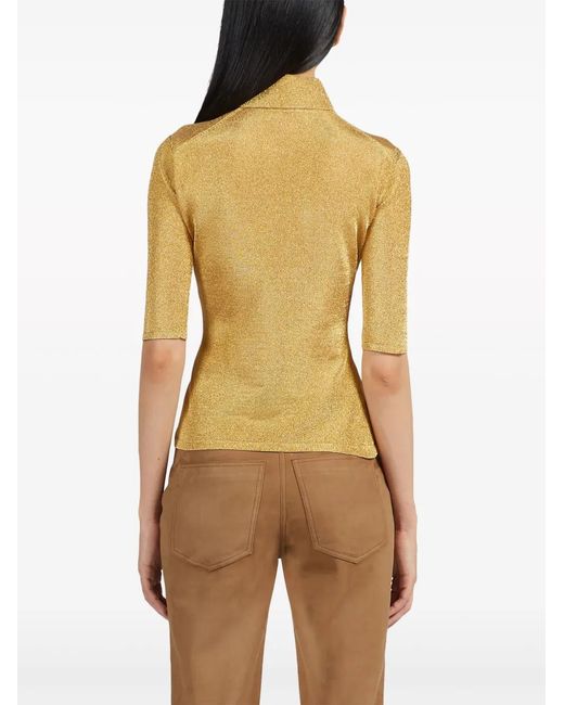 Ferragamo Metallic Straight-Point Collar Cotton-Blend Top