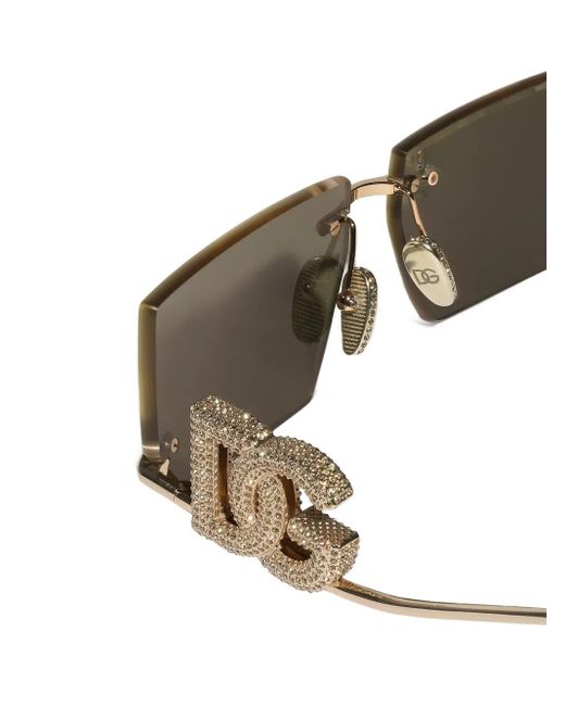 Dolce & Gabbana Natural Crystal-Embellished Rectangle-Frame Sunglasses