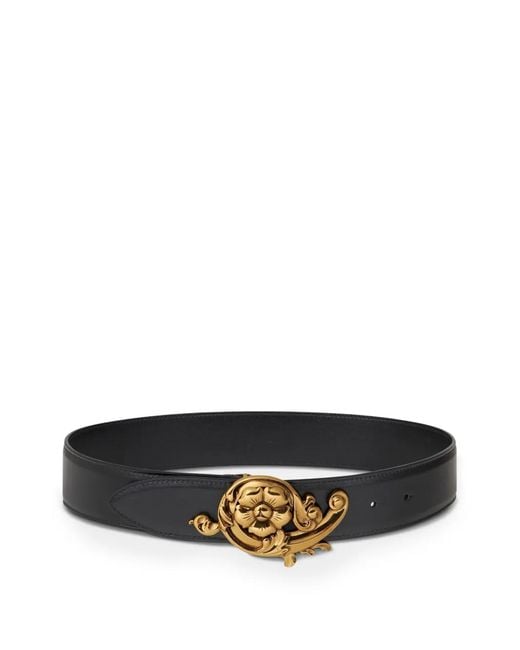 Etro White Floral-Buckle Leather Belt