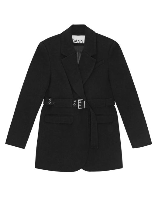 Blazer De Crepé Con Solapa Entallada Ganni de color Black