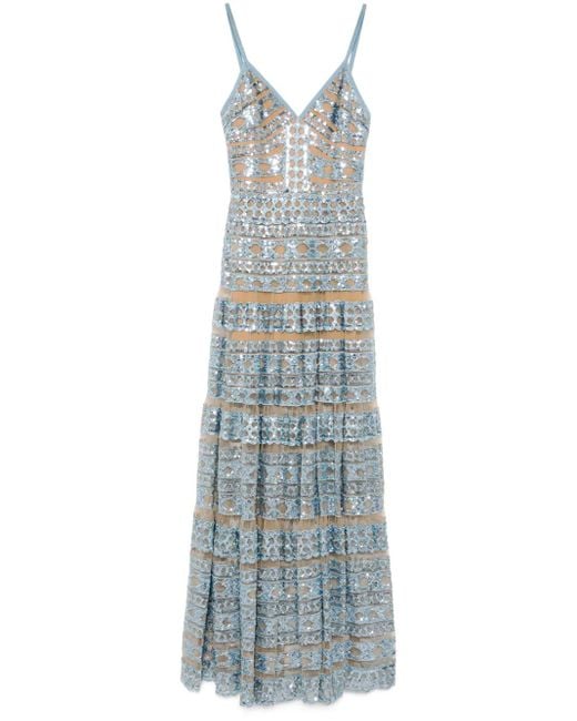 Elie Saab Blue Besticktes Maxikleid
