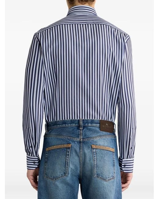 Etro Blue Striped Button-Down Cotton Shirt for men