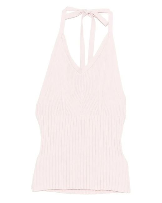 Reformation Pink Delia Ribbed Halter Top