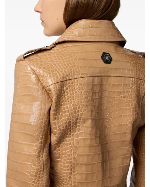 Philipp Plein Natural Cocco Biker Jacket