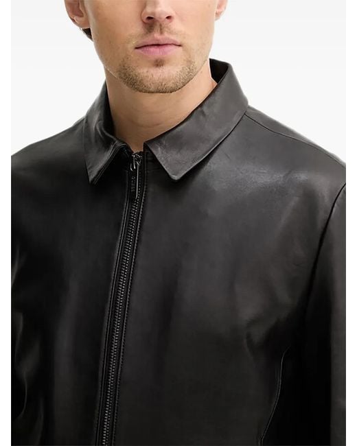 Guess Black Zip-Up Leather Jacket for men