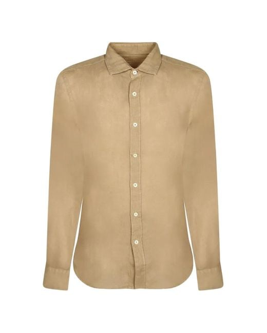 120% Lino Natural Classic-Collar Curved-Hem Shirt for men