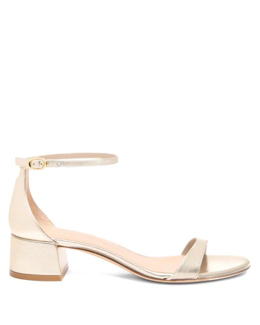 Stuart Weitzman Natural Round-Toe Leather Heeled Sandals