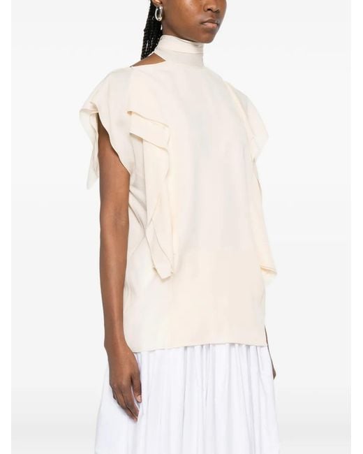 Lanvin White Ruffled Tie Blouse