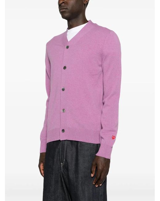 COMME DES GARÇONS PLAY Pink Heart-Patch Wool Cardigan