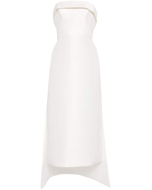 Amsale White Strapless Watteau-back Dress