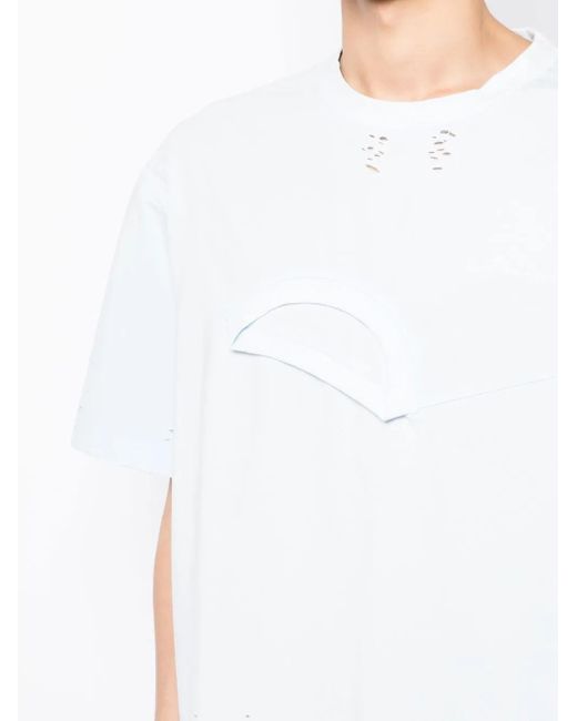 Feng Chen Wang White Double-Layer Distressed Effect T-Shirt for men