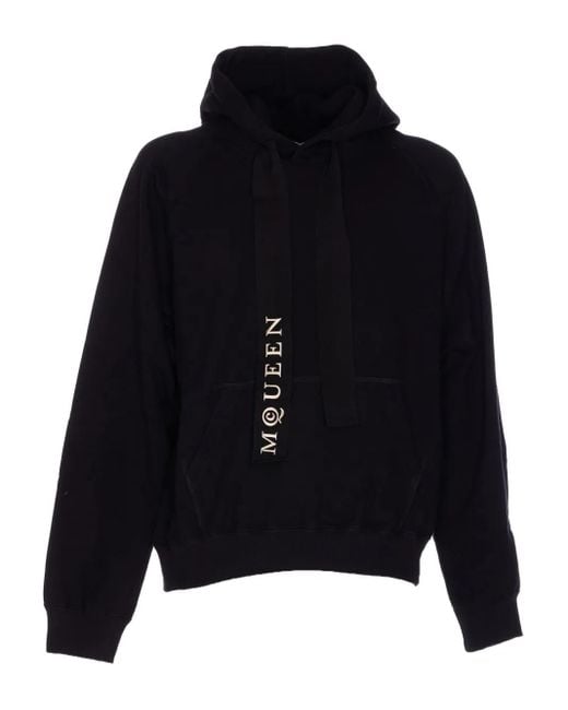 Alexander McQueen Logo-print kangaroo-pocket hoodie in Blue für Herren
