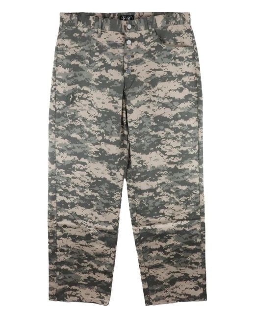 THUG CLUB Gray Camouflage-Print Trousers for men