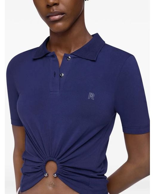 Rabanne Blue Piercing-Detail Monogram-Motif Polo Shirt