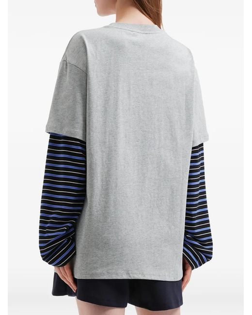 Mini Cream Blue Striped Long-Sleeve T-Shirt